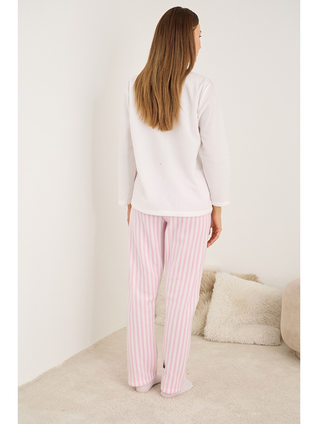 Karışık Polar Kışlık Örme Pijama Takım-2