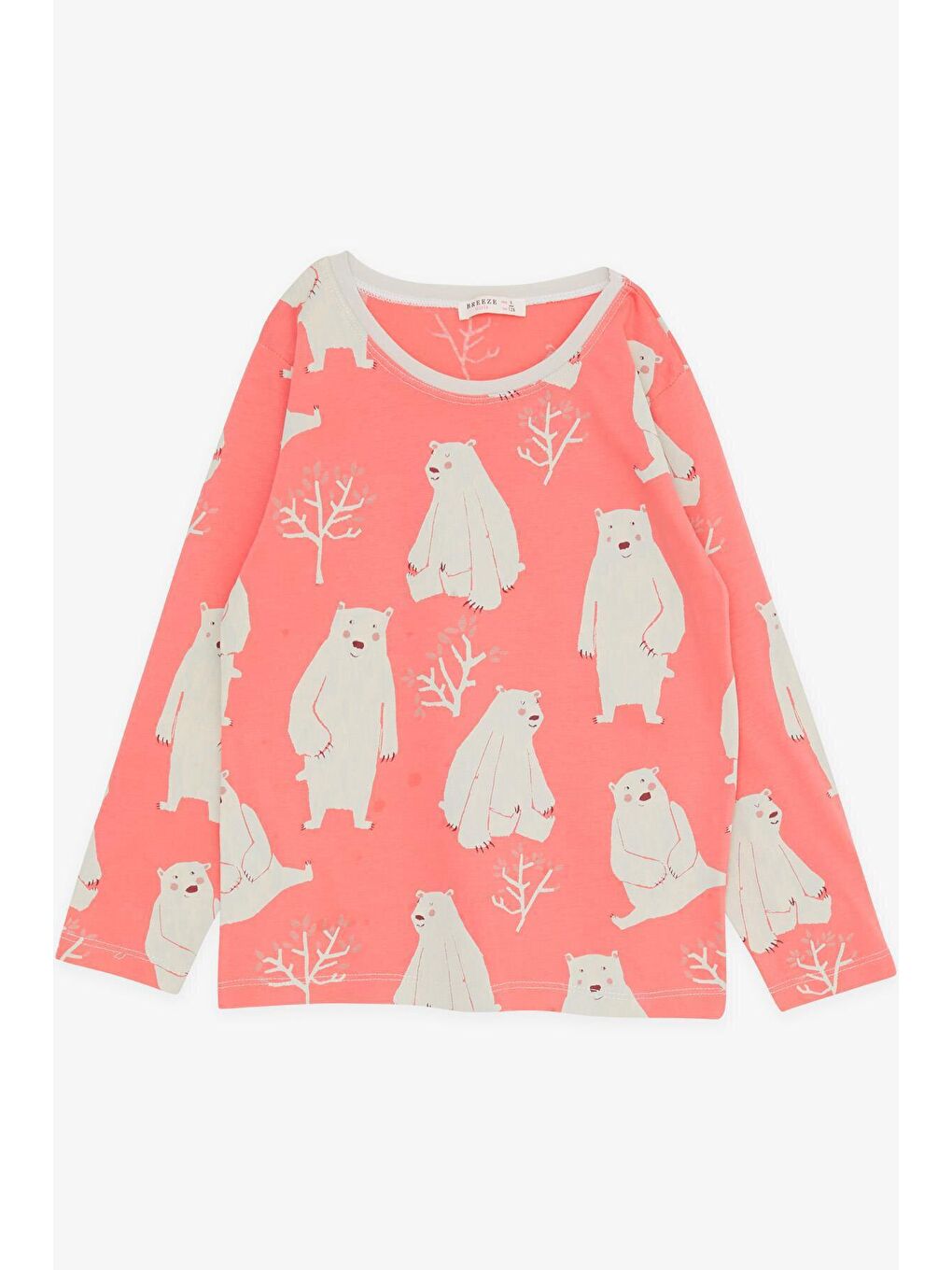 Kız Çocuk Pijama Takımı Kutup Ayısı Desenli Mercan (6 Yaş)-2