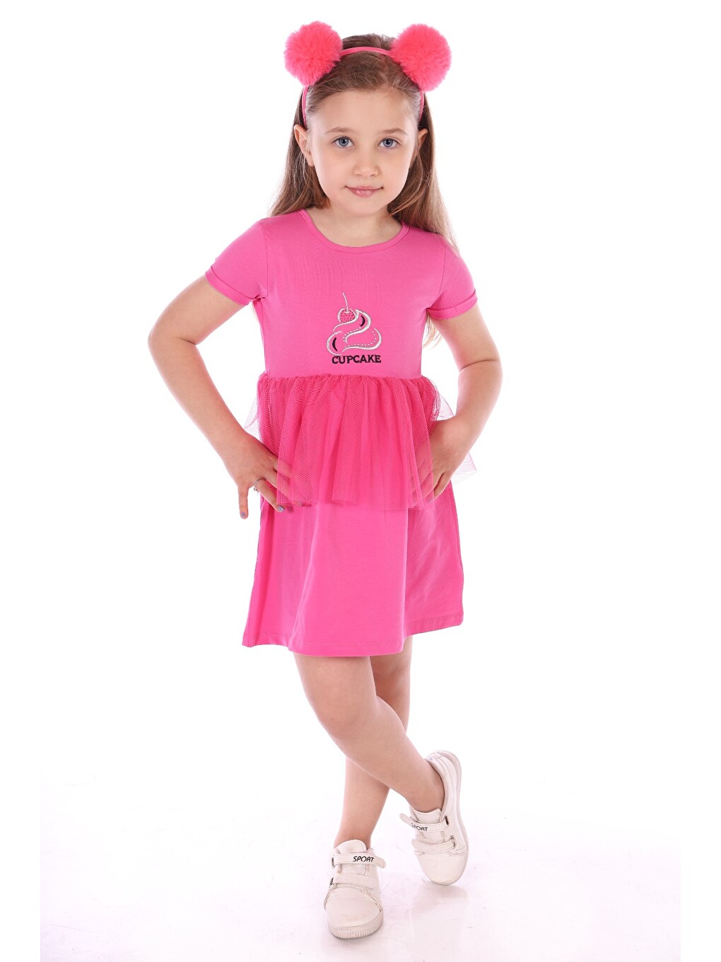 Fuşya Kız Bebek Cup Cake Nakışlı Elbise