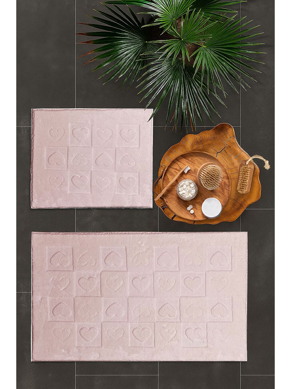 Pembe Pamella 2 Li Banyo Paspas Takımı Bliss Pudra PUDRA