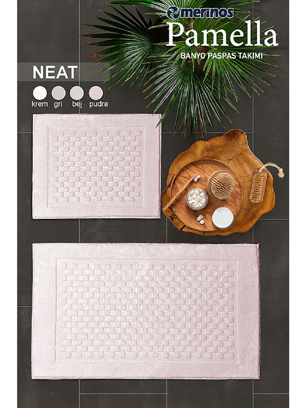 Pembe Pamella 2 Li Banyo Paspas Takımı Neat Pudra PUDRA