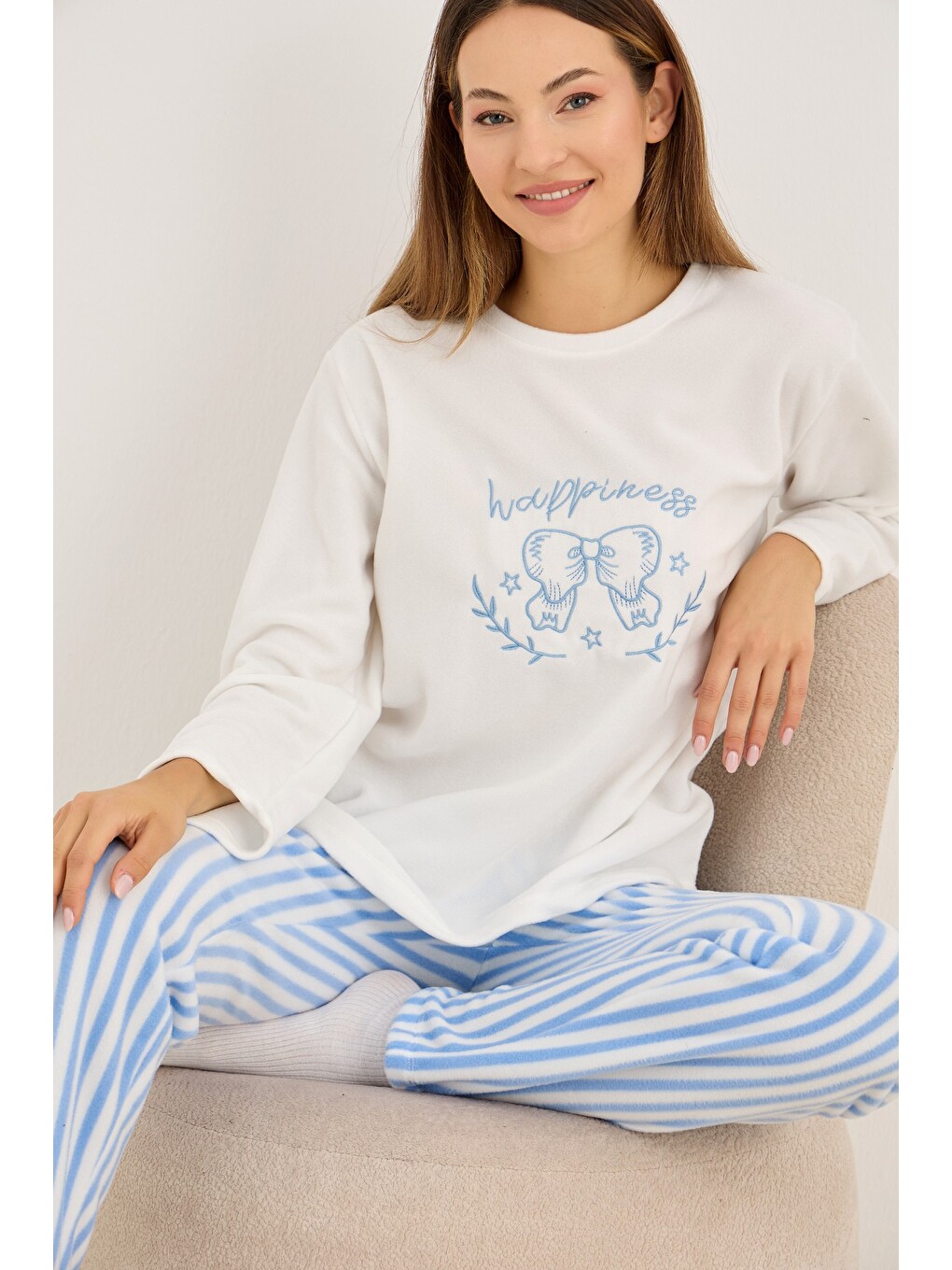 Karışık Polar Kışlık Örme Pijama Takım