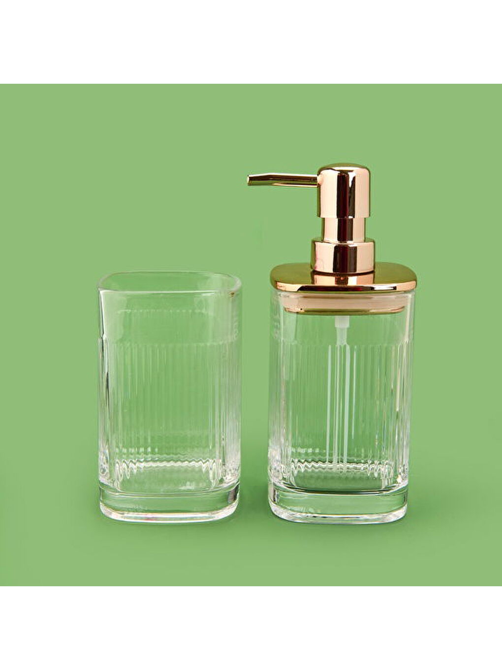 Renksiz Bath 2'li Banyo Sıvı Sabunluk Seti - Altın / Şeffaf