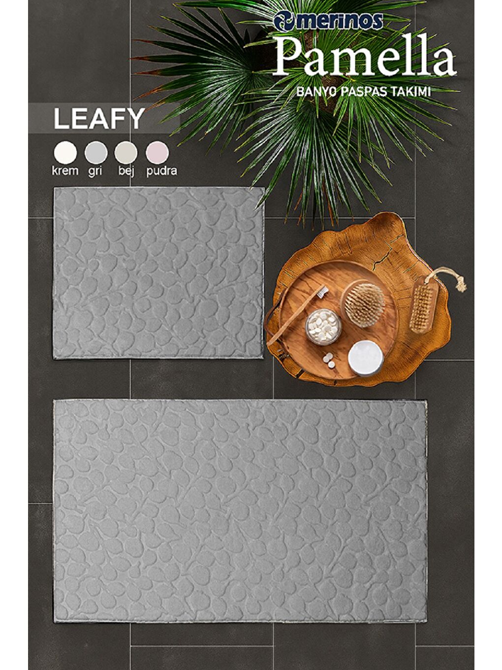 Pamella 2 Li Banyo Paspas Takımı Leafy Gri GRI