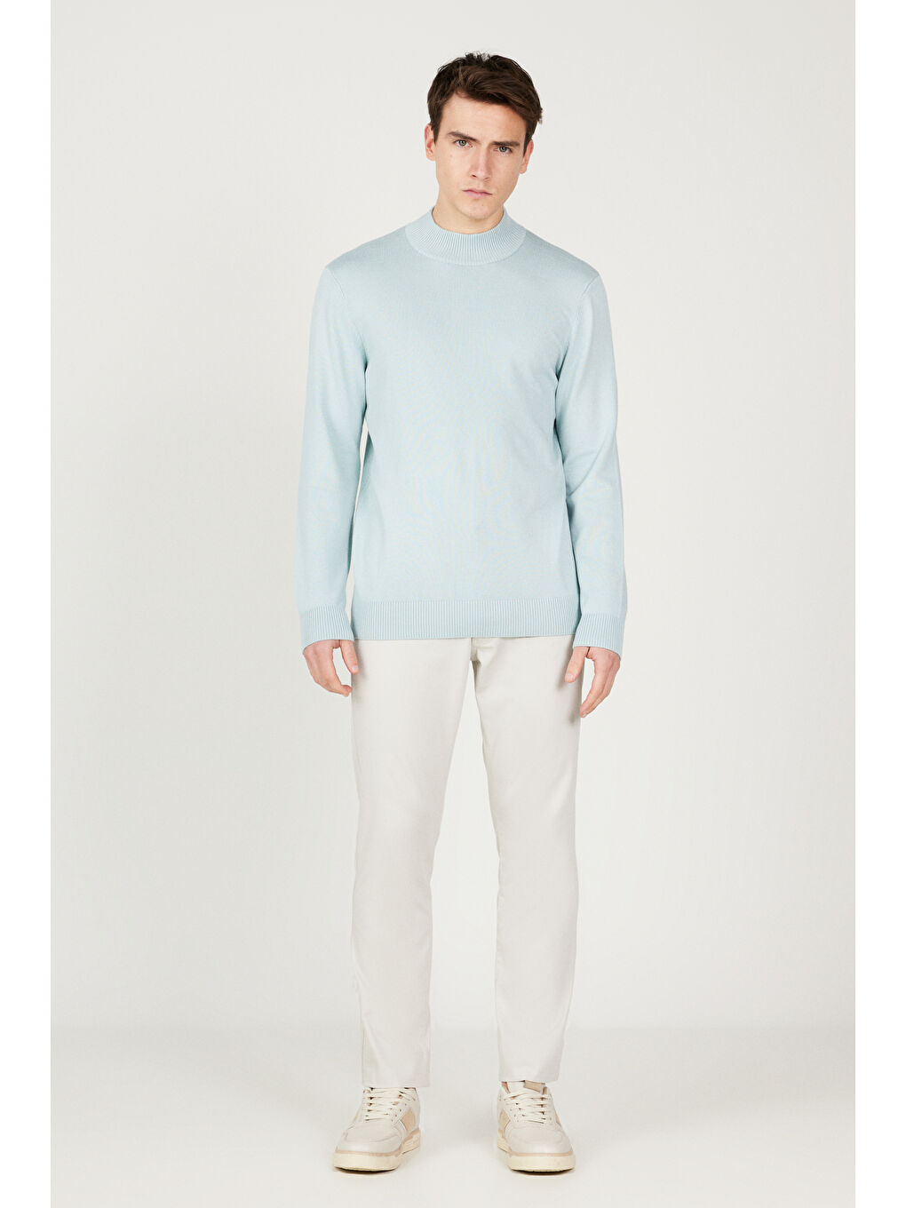 Erkek Su Yeşili Standart Fit Normal Kesim Yarım Balıkçı Yaka Triko Kazak-1