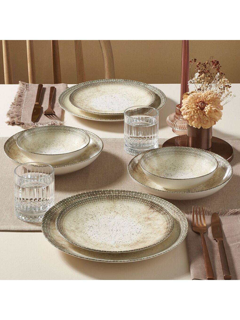 Ekru Camelia 24 Parça 6 Kişilik Yemek Takımı 31823