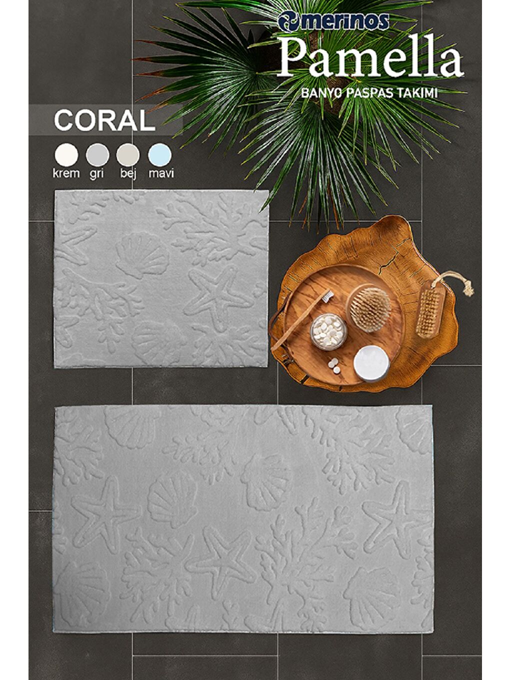 Pamella 2 Li Banyo Paspas Takımı Coral Gri GRI