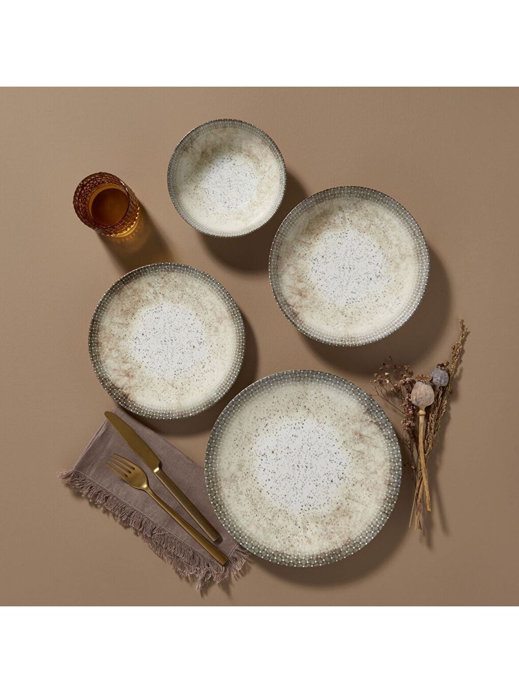 Ekru Camelia 24 Parça 6 Kişilik Yemek Takımı 31823-3