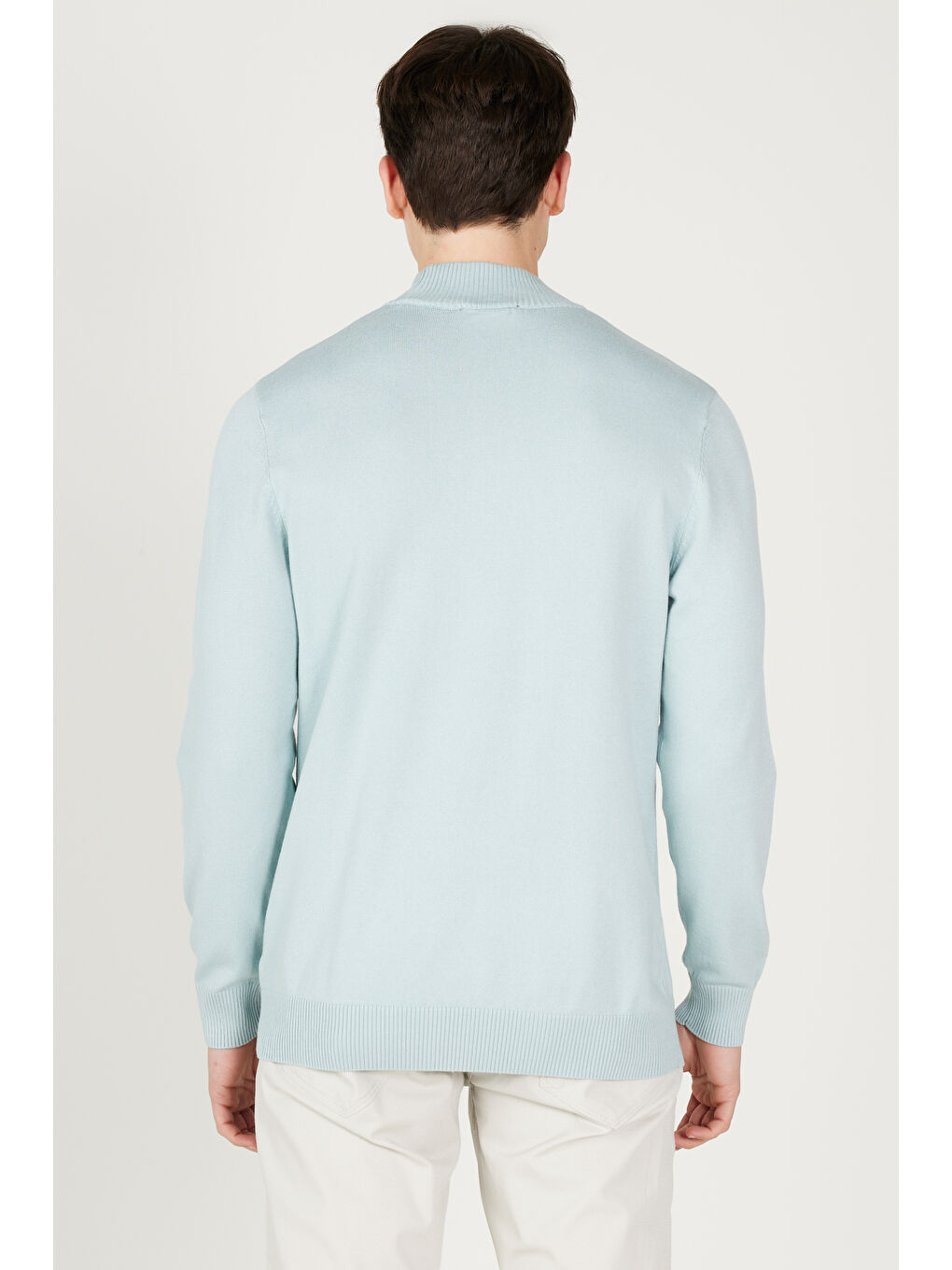 Erkek Su Yeşili Standart Fit Normal Kesim Yarım Balıkçı Yaka Triko Kazak-4