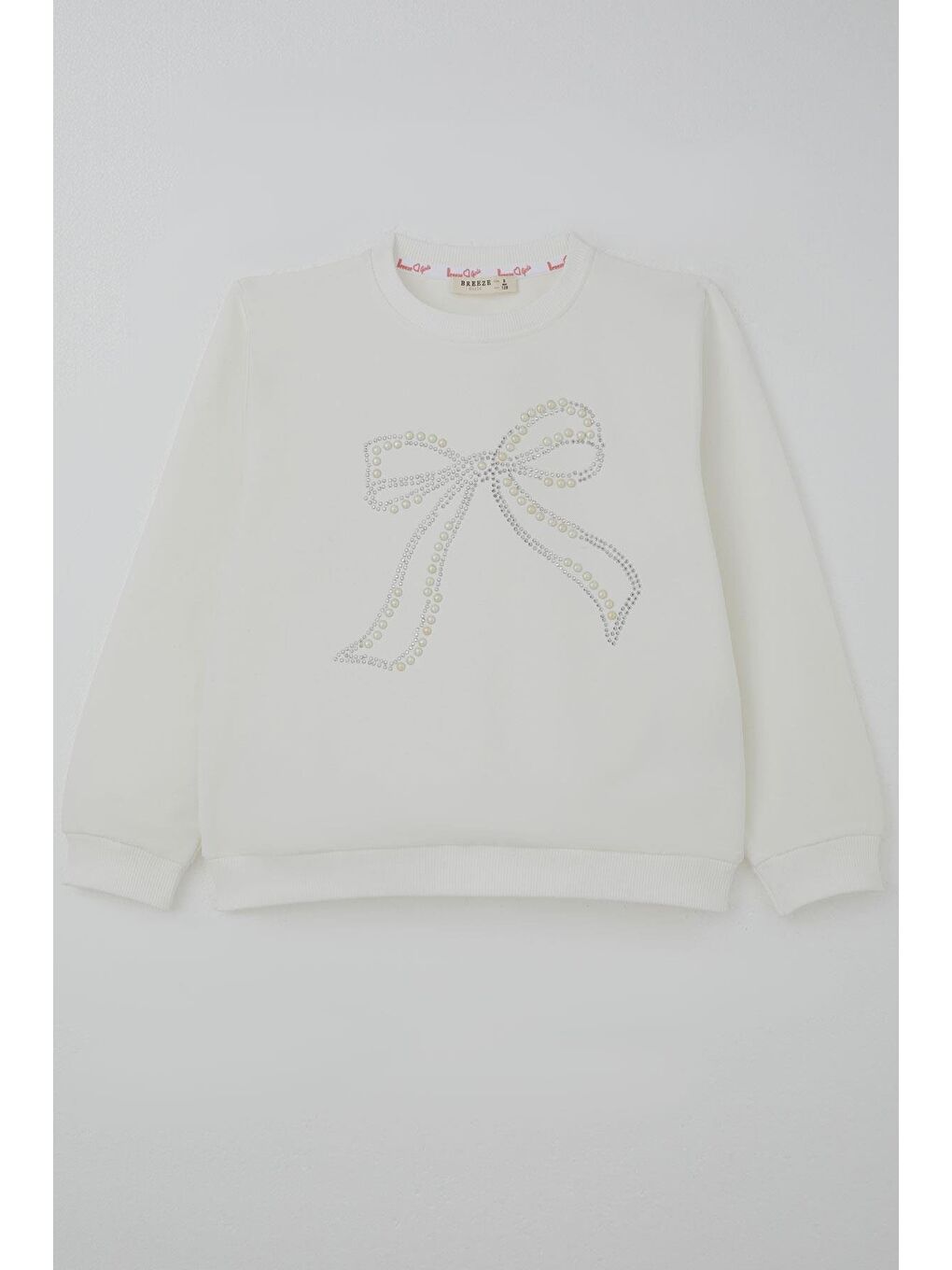 Kız Çocuk Sweatshirt İnci Taş İşlemeli Ekru (7-12 Yaş)