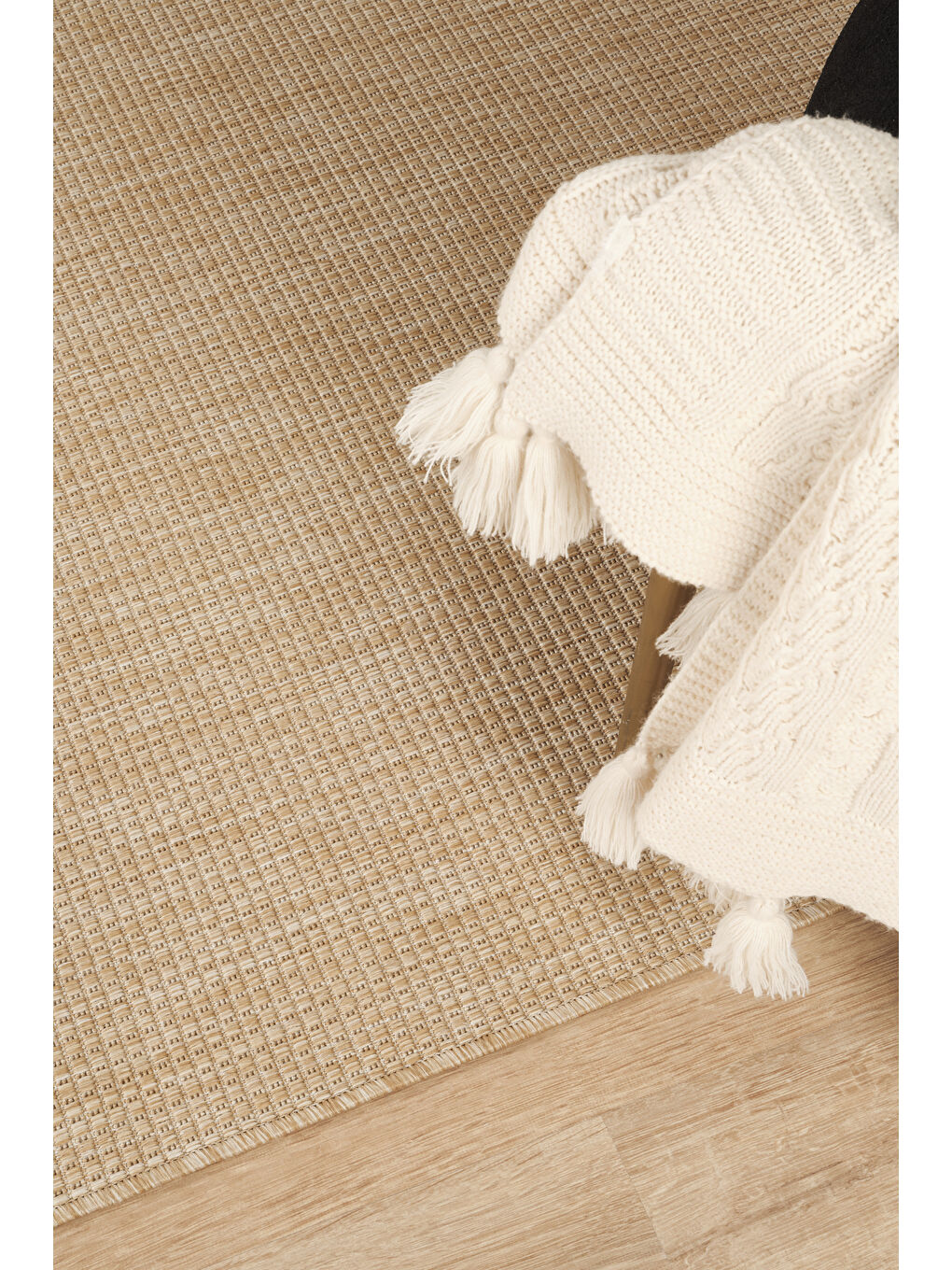 Sisalux 3083 Bej Yuvarlak Sisal Dokuma Jüt Kilim Hav Toz Vermez Mutfak Oturma Odası Halısı-80x80-1