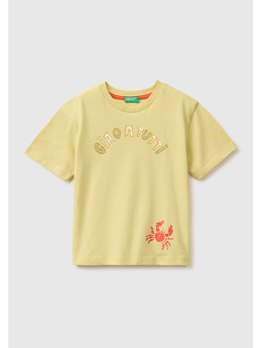 Erkek Bebek Sarı Ön ve Arka Baskı İşleme Detaylı T-Shirt