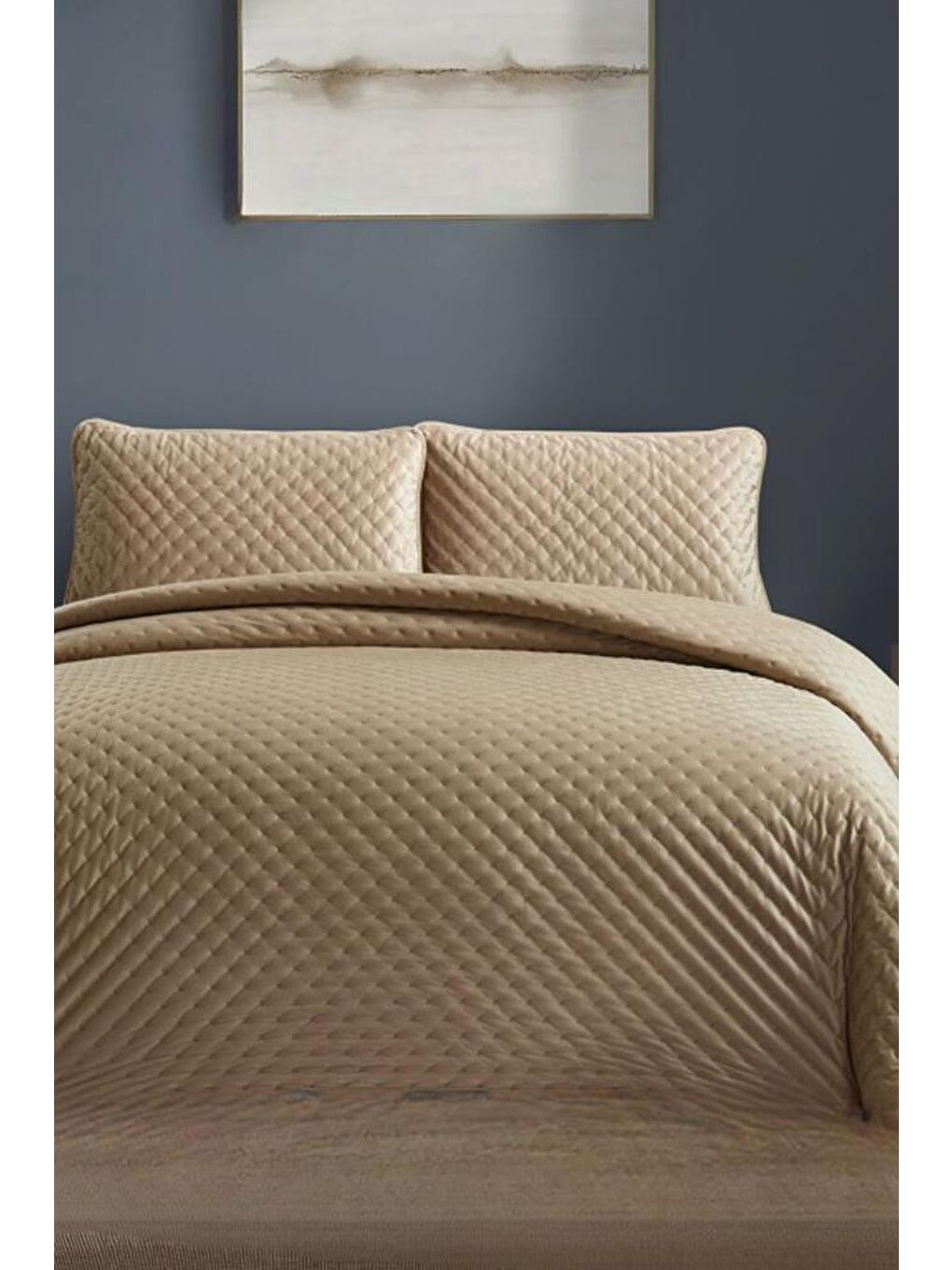 Bianca Çift Kişilik Lüks Kadife Yatak Örtüsü Bej