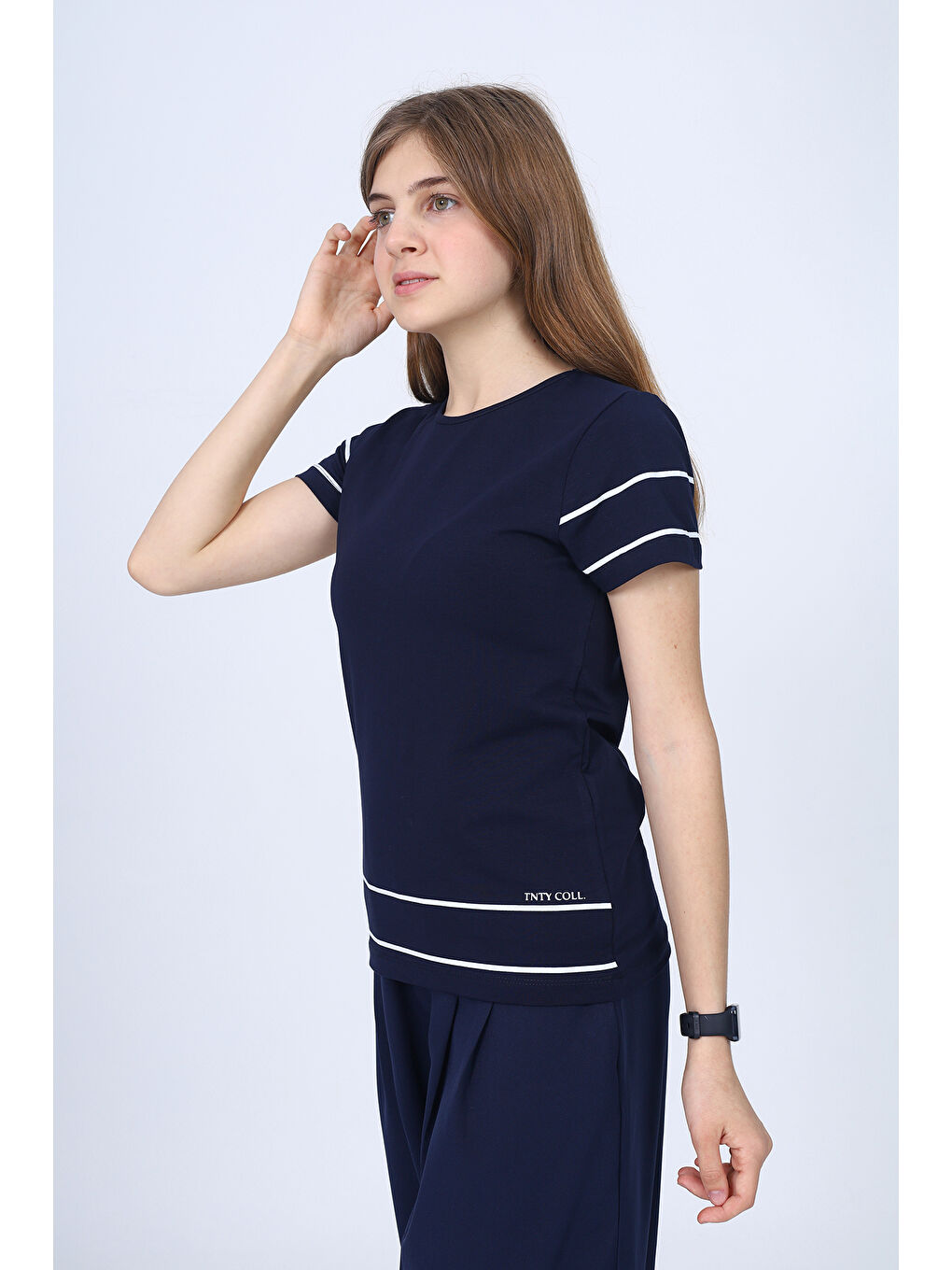 Lacivert Kız Çocuk Okul Baskılı Tişört-1