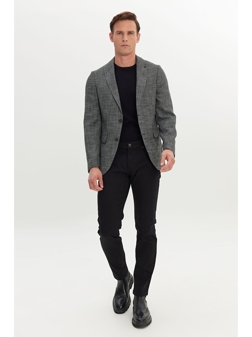 Erkek Siyah-Beyaz Slim Fit Dar Kesim Kırlangıç Yaka Desenli Blazer Ceket-1