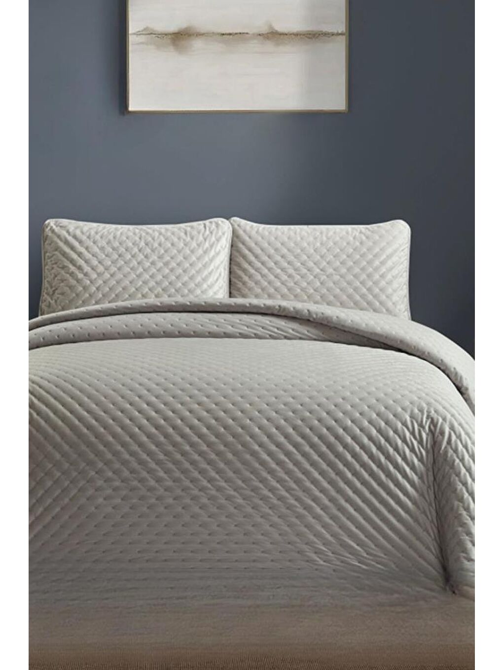 Bianca Çift Kişilik Lüks Kadife Yatak Örtüsü Gri