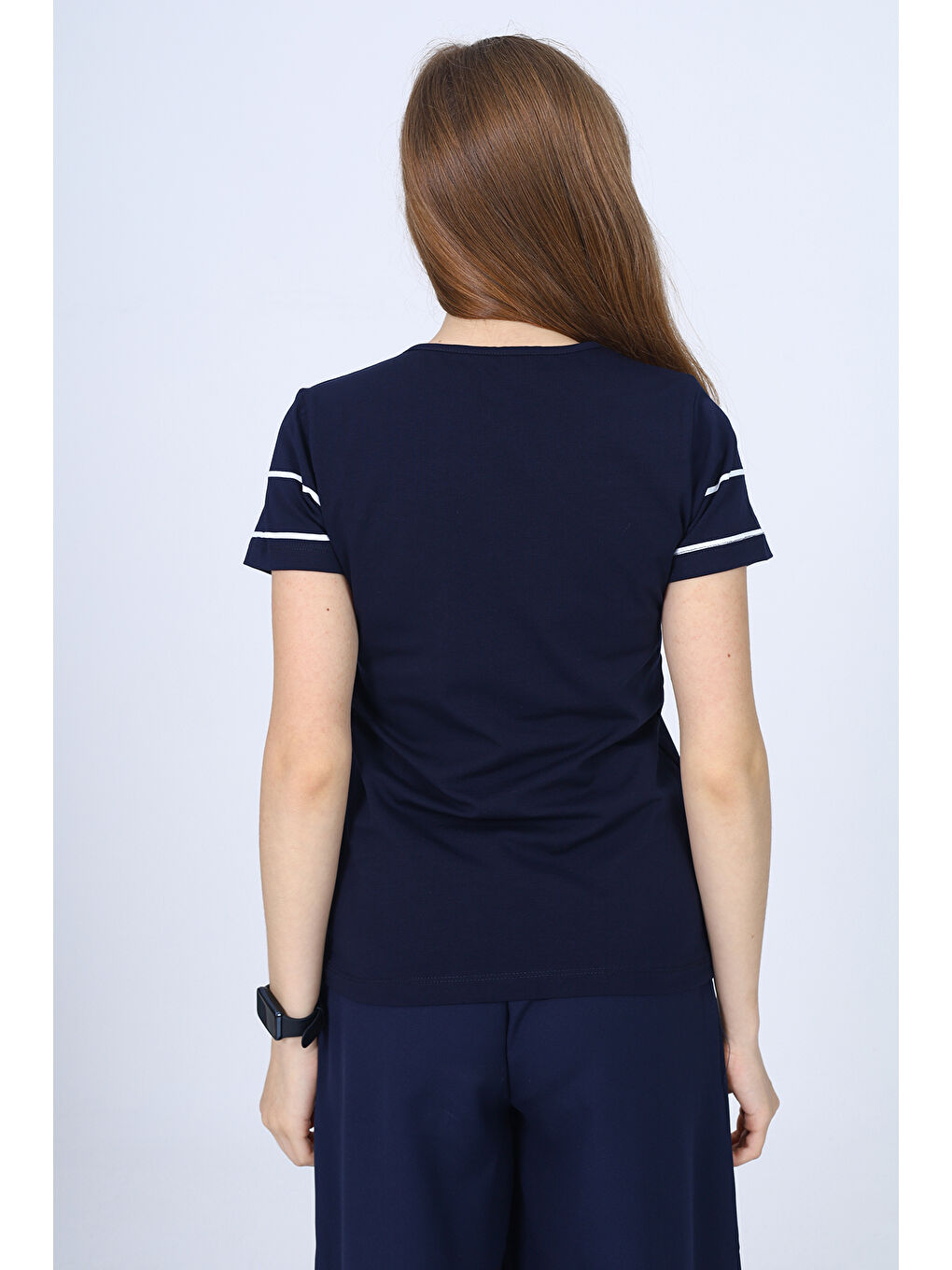 Lacivert Kız Çocuk Okul Baskılı Tişört-2