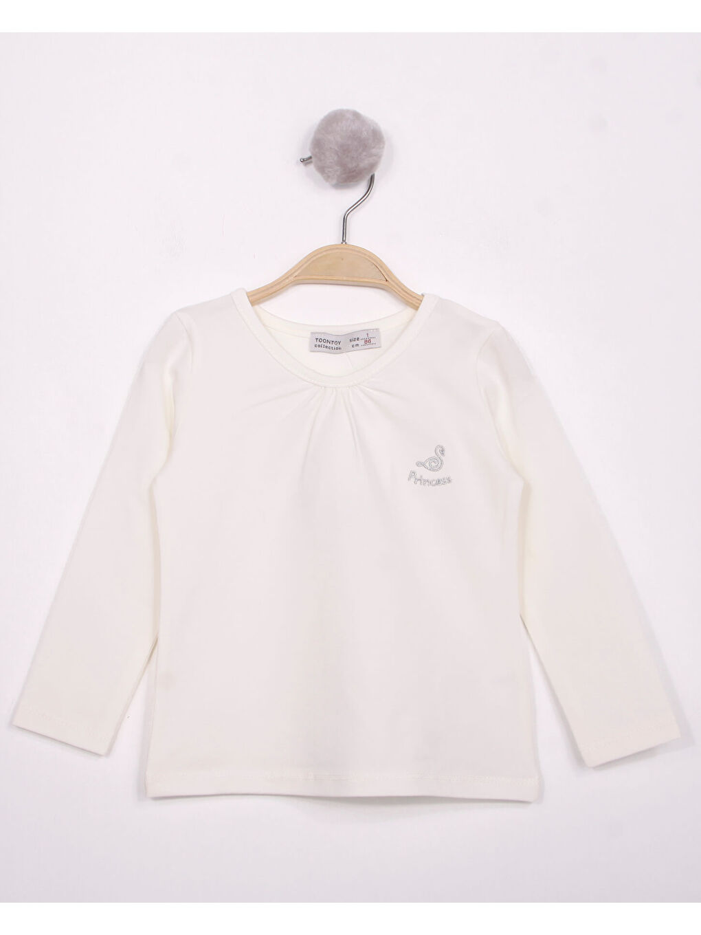 Ekru Kız Çocuk Göğsü Princess Nakışlı Tişört