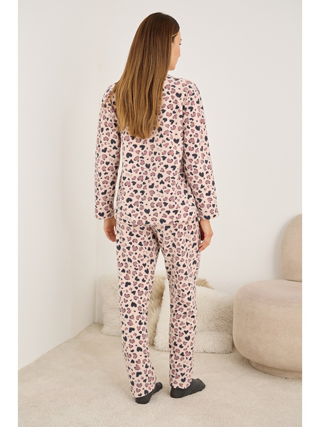 Pembe Polar Kışlık Örme Pijama Takım-2