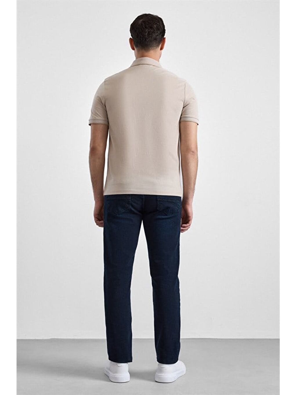 Bej Regular Düz Baskısız Pike Fermuarlı Polo Yaka Nefes Alabilen Tişört-2