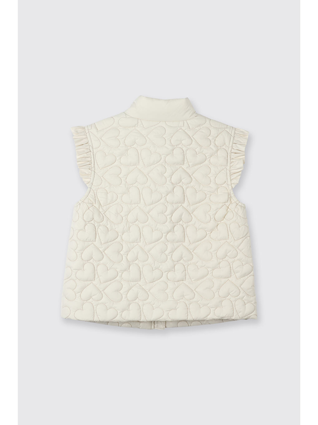 Kız Çocuk Yüksek Yaka Kolları Fırfır Detaylı Pamuk Astarlı Kapitone Desenli Micro Bej Yelek-4