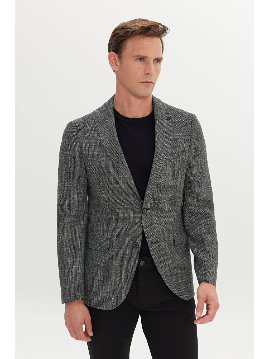 Erkek Siyah-Beyaz Slim Fit Dar Kesim Kırlangıç Yaka Desenli Blazer Ceket-2