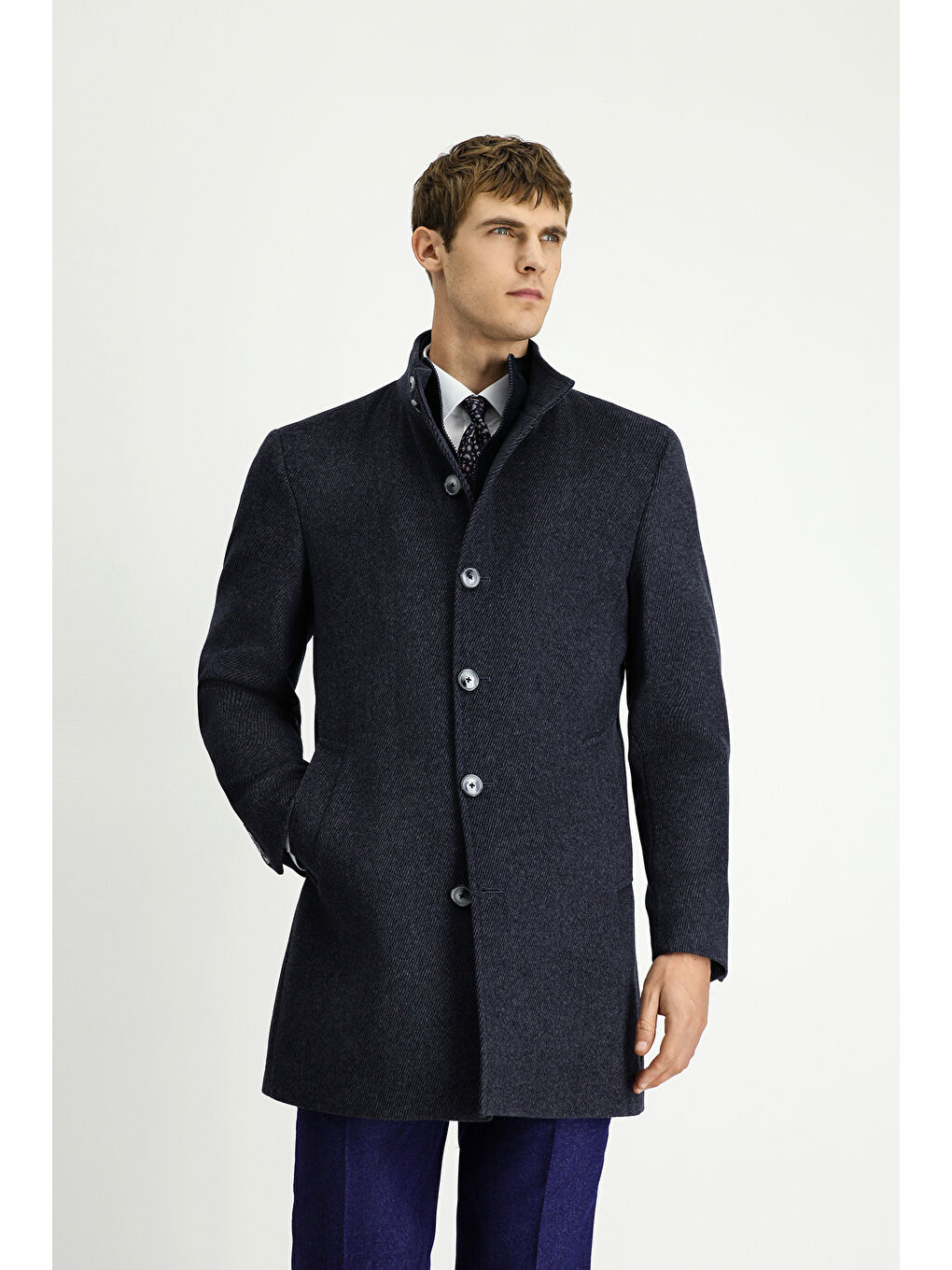 Antrasit Çıkma Mostra Yünlü Klasik Kaban