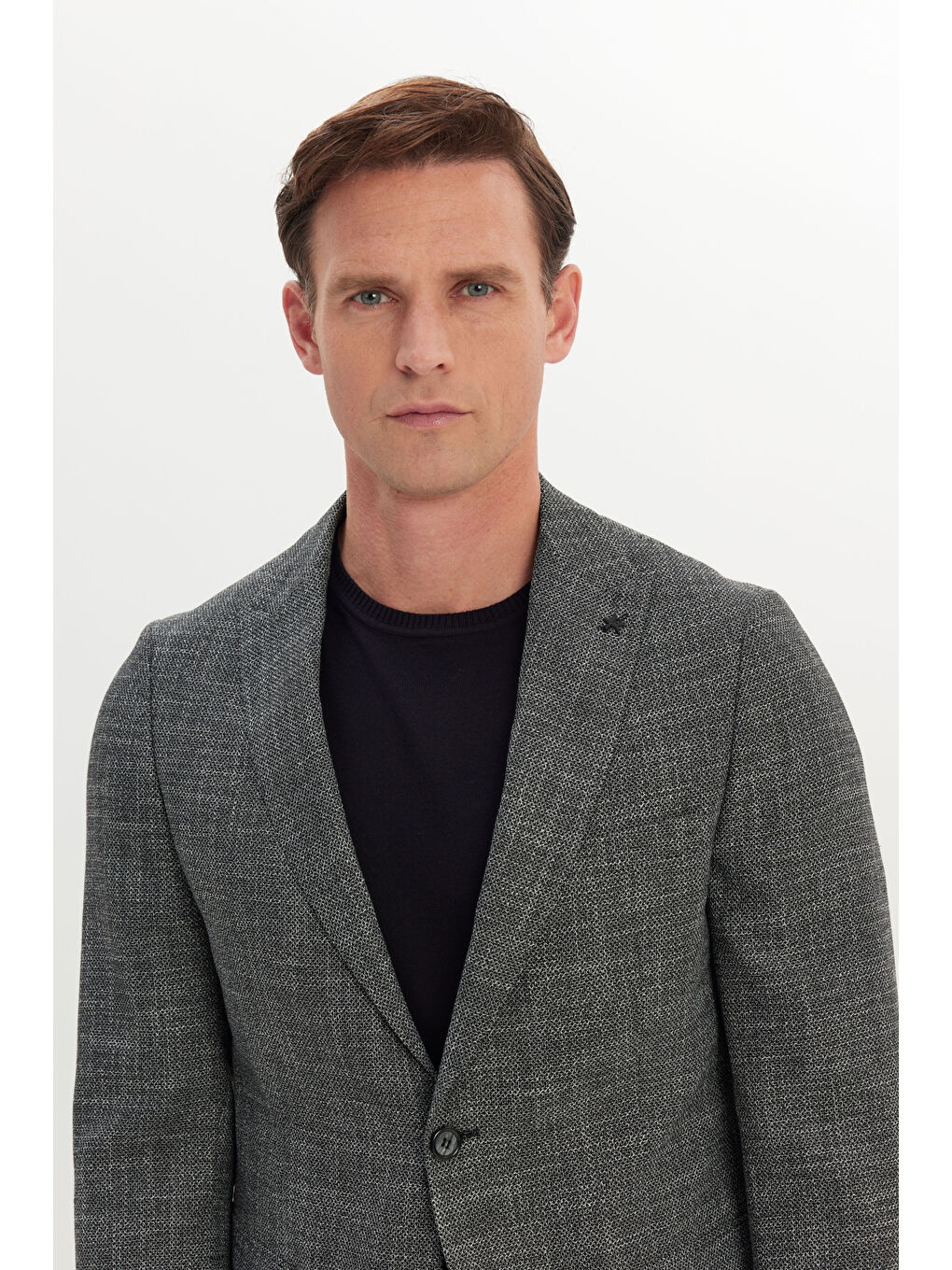 Erkek Siyah-Beyaz Slim Fit Dar Kesim Kırlangıç Yaka Desenli Blazer Ceket-3