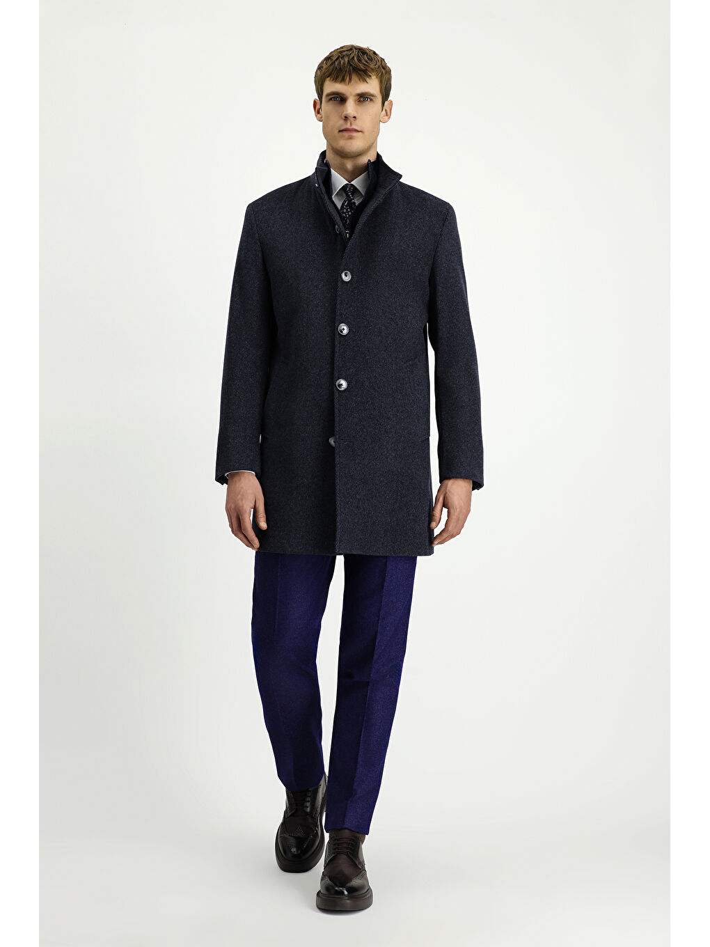 Antrasit Çıkma Mostra Yünlü Klasik Kaban-1