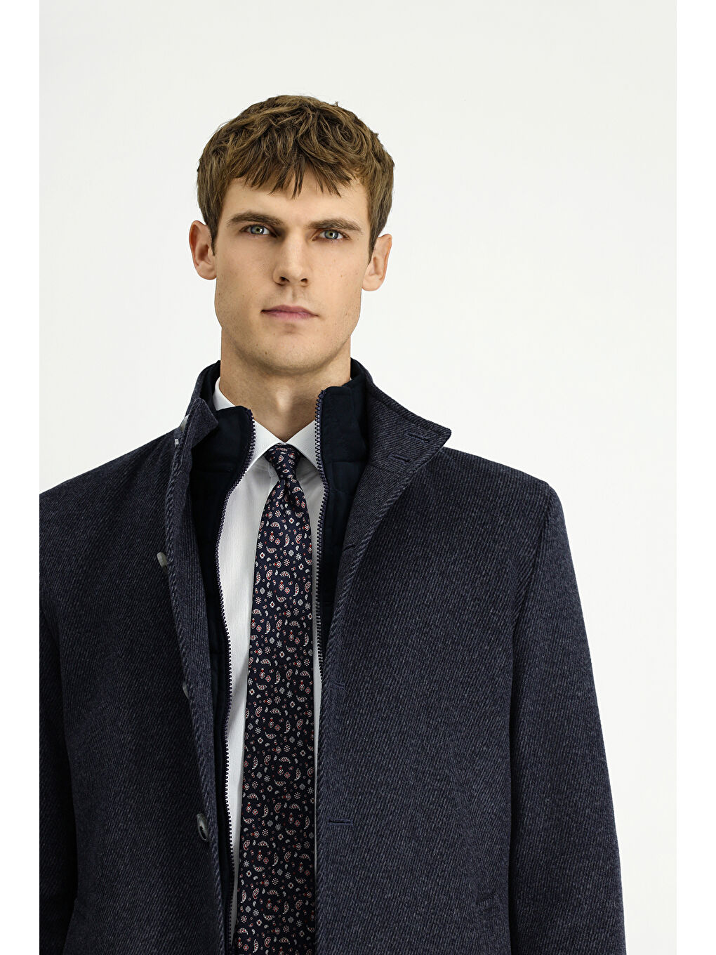 Antrasit Çıkma Mostra Yünlü Klasik Kaban-2