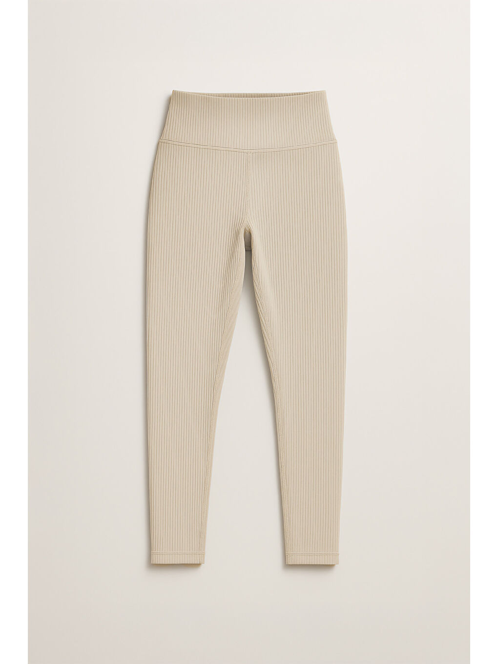 Bej Yüksek Bel Toparlayıcı Ripli Fitilli Spor Kadın Tayt-3