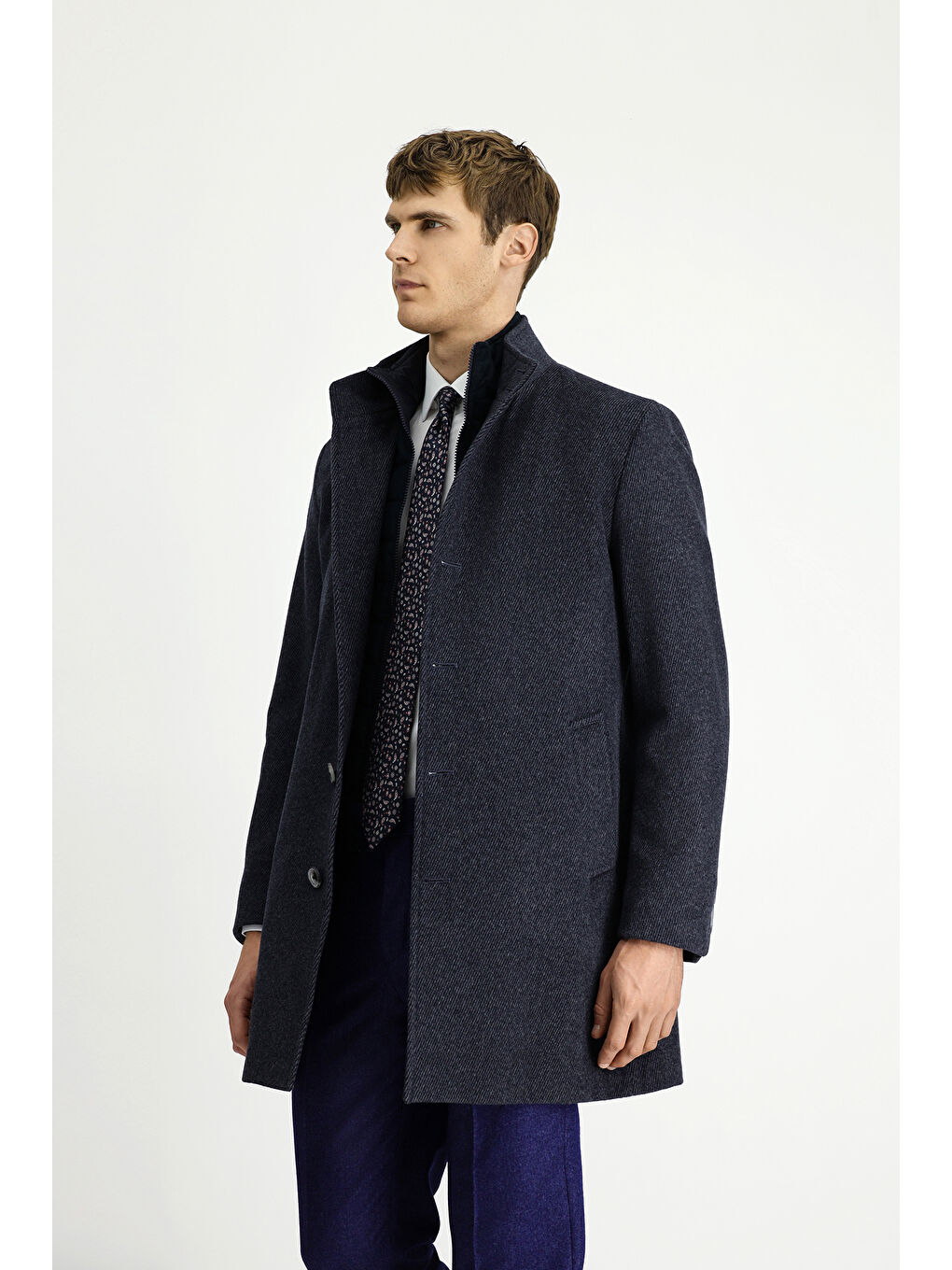 Antrasit Çıkma Mostra Yünlü Klasik Kaban-3