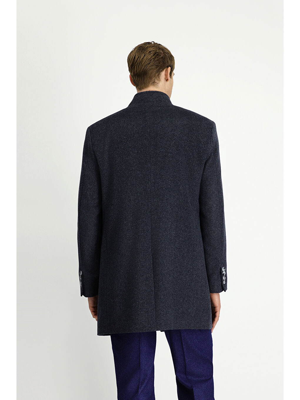 Antrasit Çıkma Mostra Yünlü Klasik Kaban-4