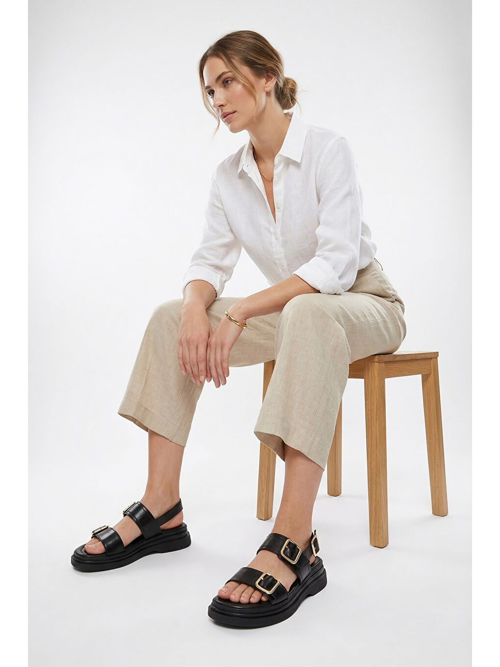 Siyah Kadın SİYAH Tokalı Dolgu Tabanlı Sandalet-2