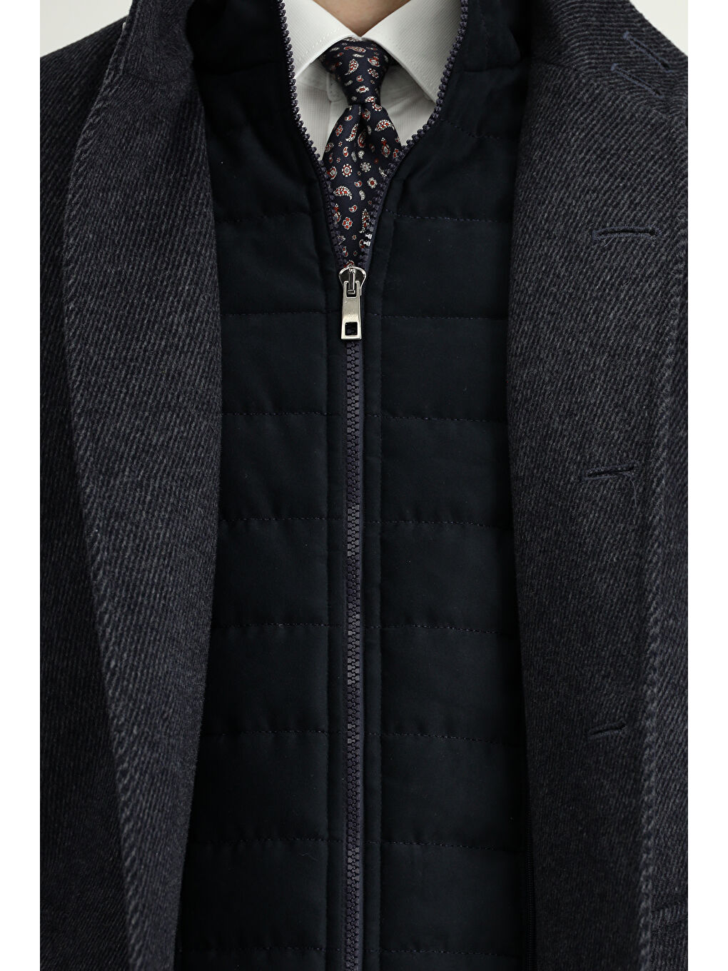 Antrasit Çıkma Mostra Yünlü Klasik Kaban-5