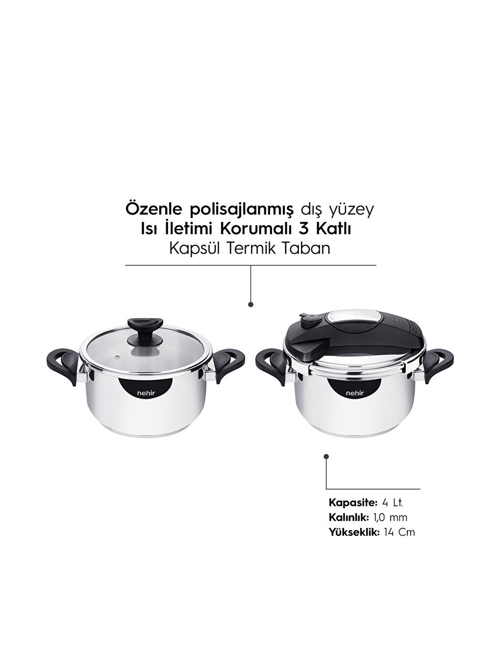 Gri Silver Matik Paslanmaz Çelik 4 Parça Düdüklü Tencere Seti-1