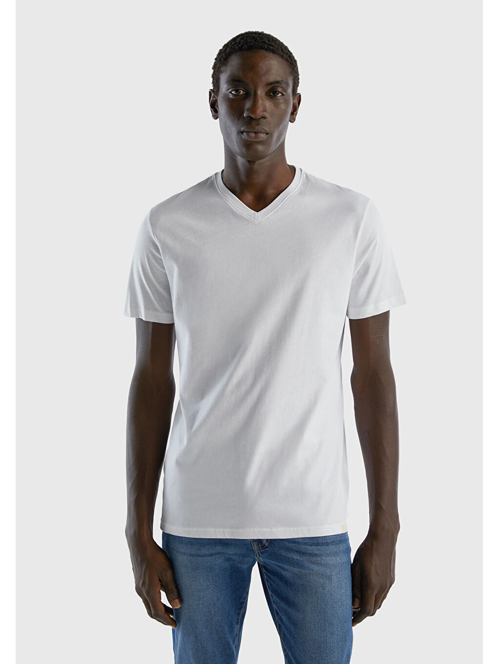 United Colors Of Benetton Erkek Beyaz  100 Pamuk V Yaka Basic T Shirt