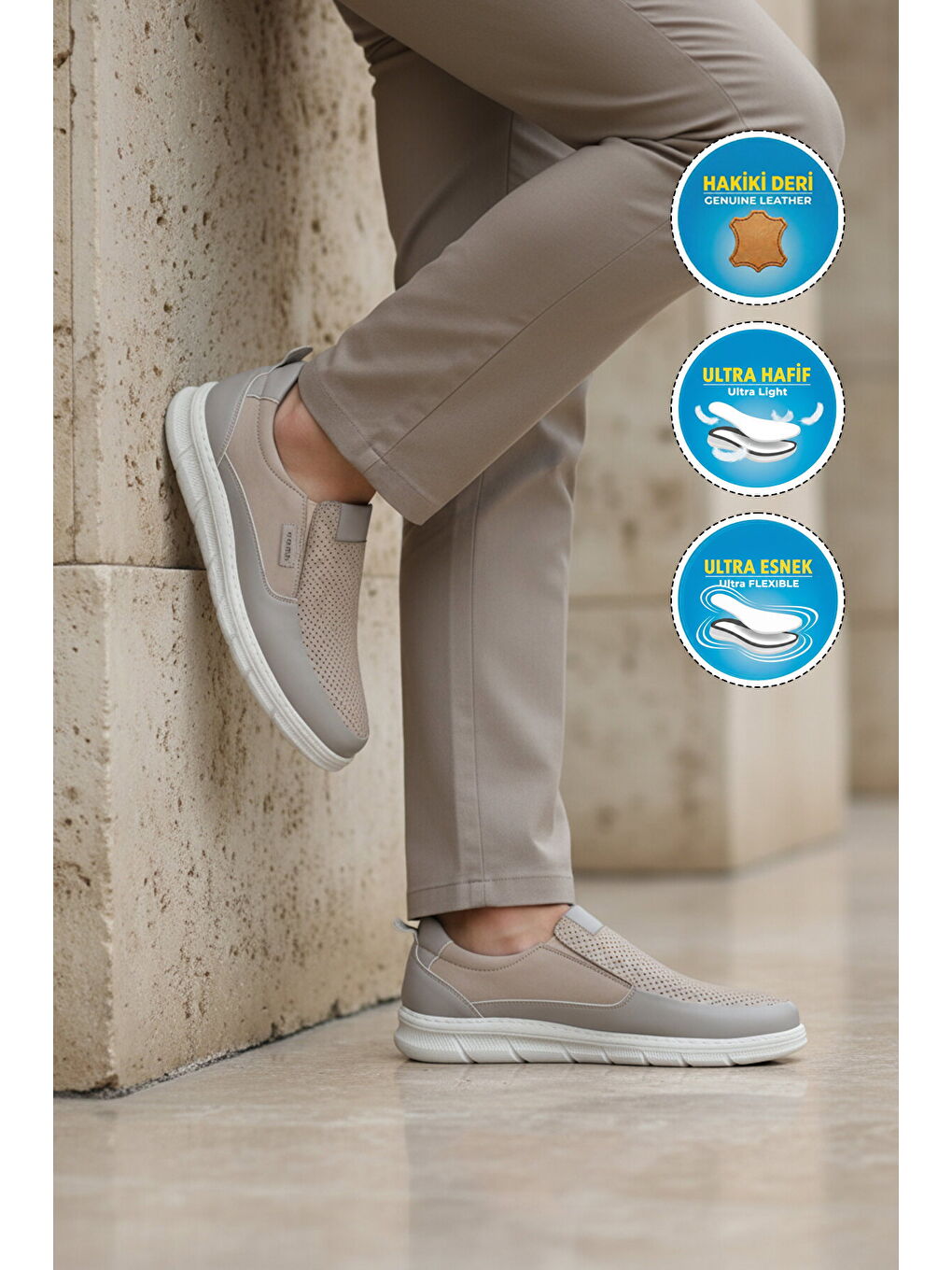 Bej Premium Kum Hakiki Deri Anatomik Erkek Casual Ayakkabı 3704 M-2