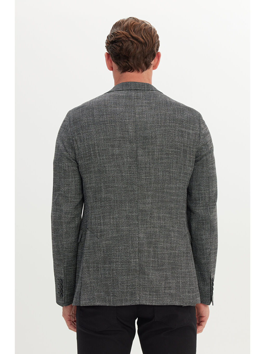 Erkek Siyah-Beyaz Slim Fit Dar Kesim Kırlangıç Yaka Desenli Blazer Ceket-4