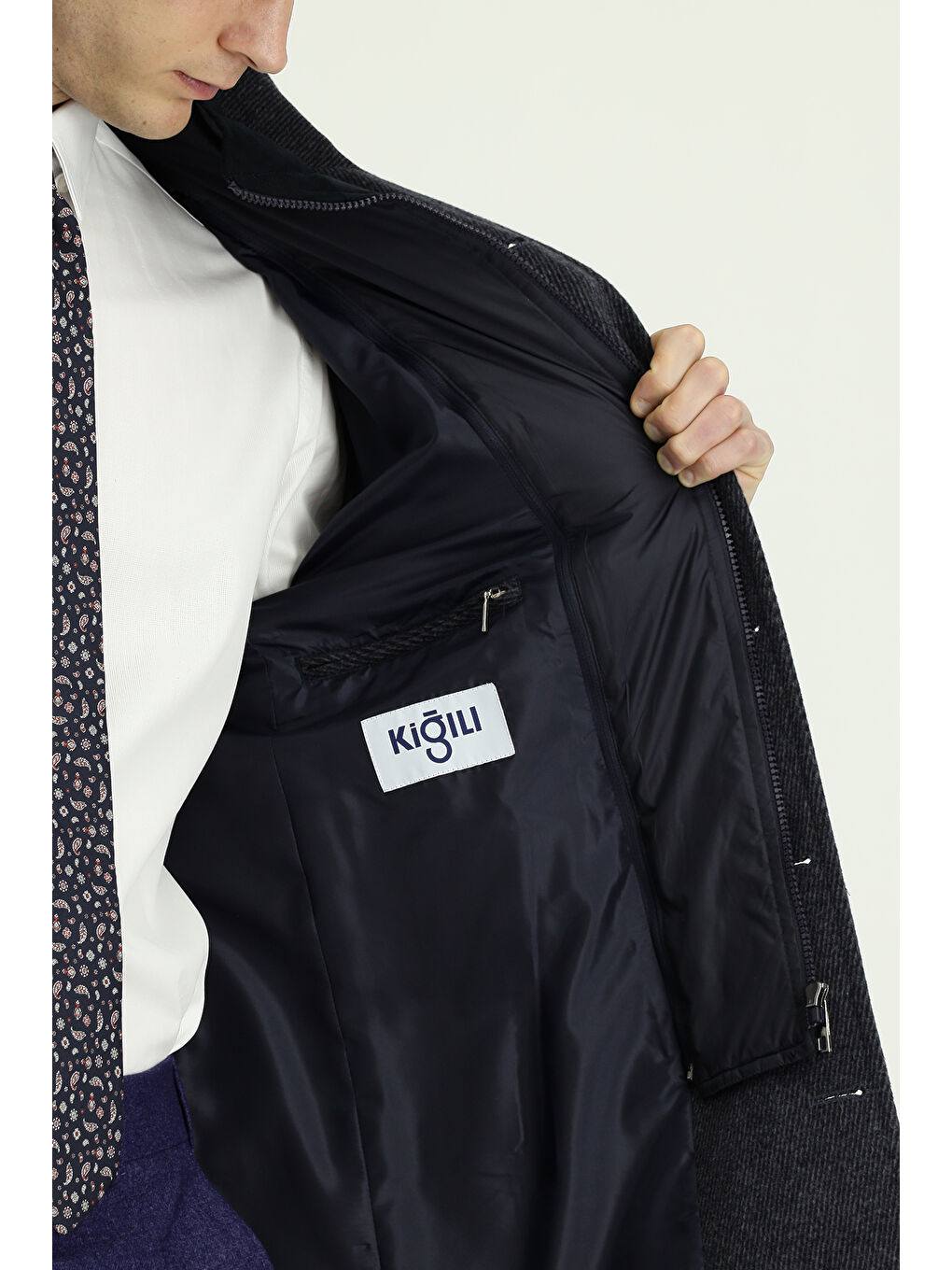 Antrasit Çıkma Mostra Yünlü Klasik Kaban-6