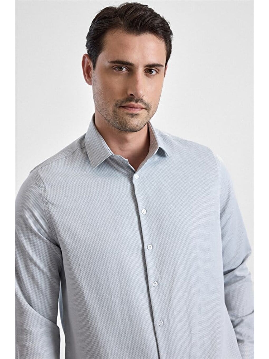 Gri Regular Klasik Yaka Casual Gömlek-1