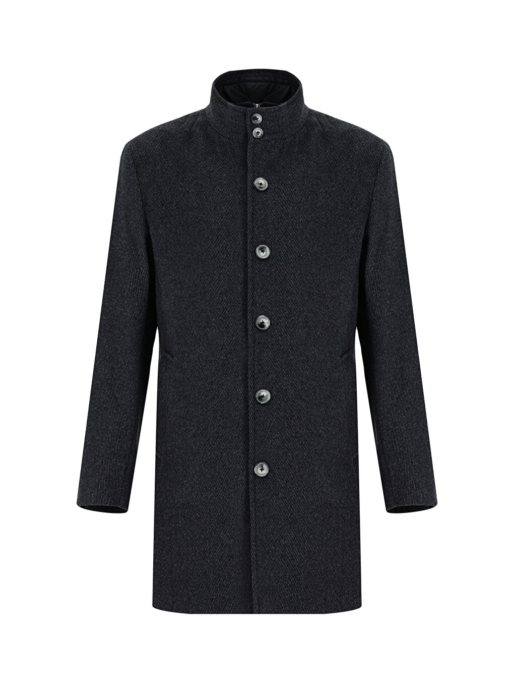 Antrasit Çıkma Mostra Yünlü Klasik Kaban-7