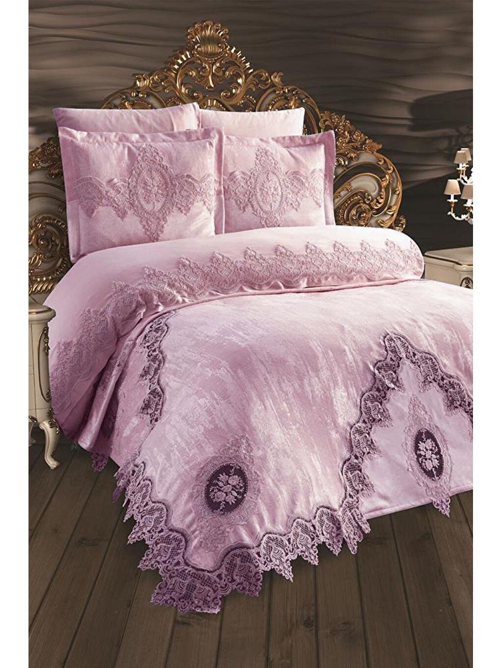 Pembe Fransiz Güpürlü Dilara Gelin Seti Pudra