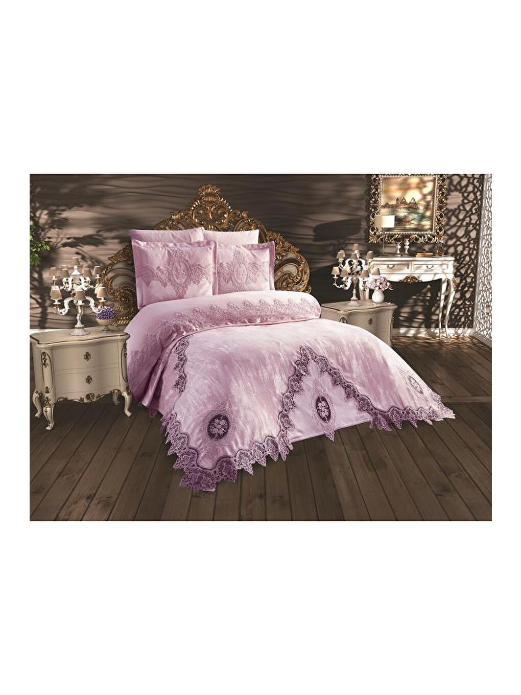 Pembe Fransiz Güpürlü Dilara Gelin Seti Pudra-1