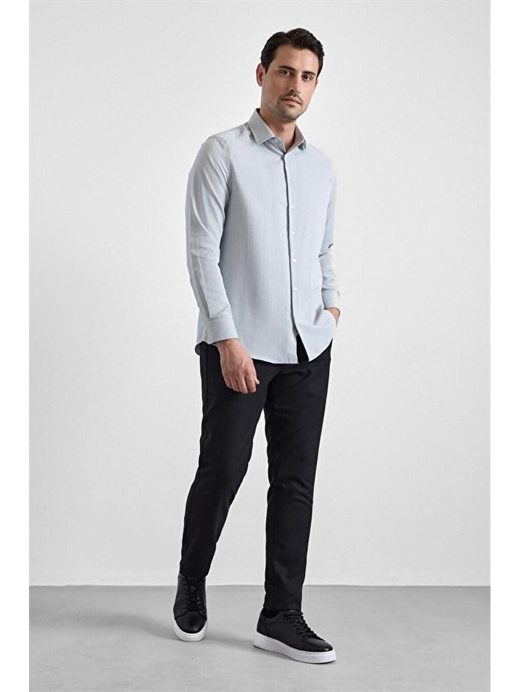 Gri Regular Klasik Yaka Casual Gömlek-4