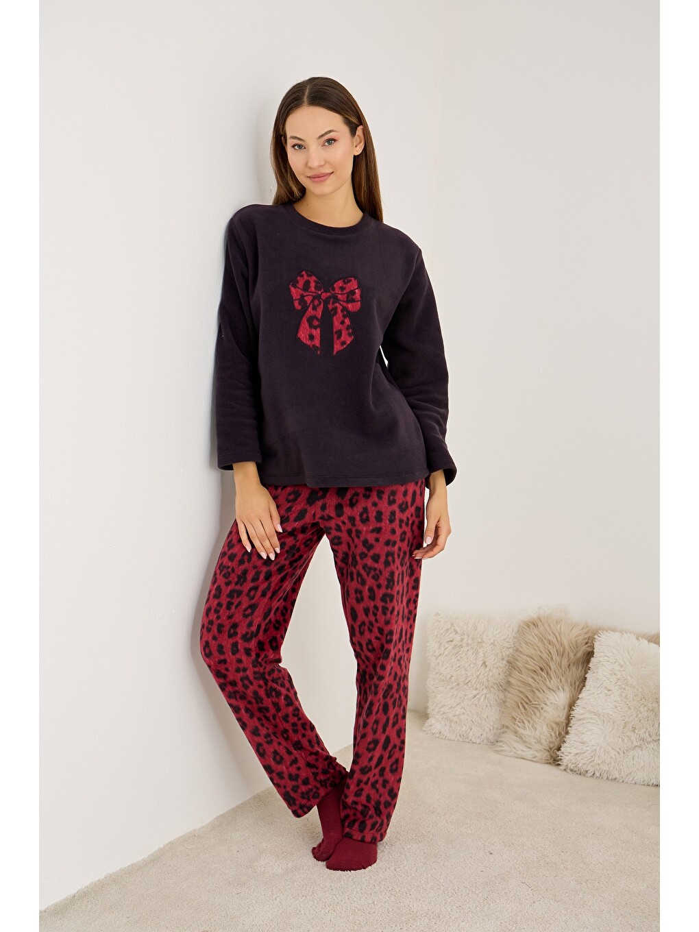 Karışık Polar Kışlık Örme Pijama Takım-1