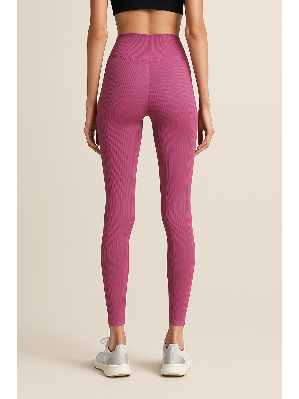 Mürdüm Yüksek Bel Toparlayıcı Ripli Fitilli Spor Kadın Tayt-3