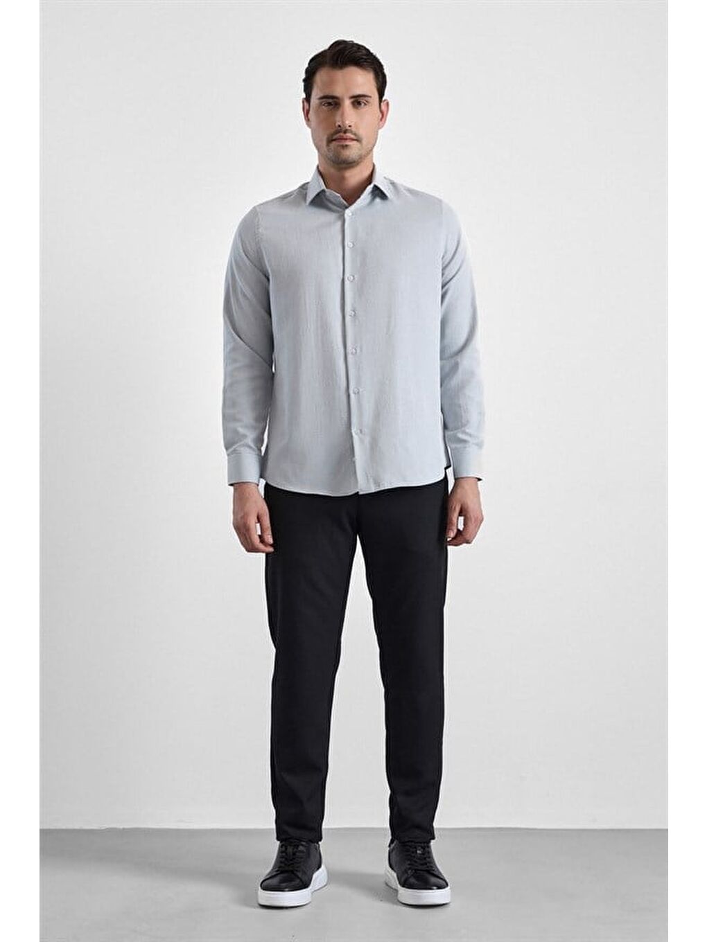 Gri Regular Klasik Yaka Casual Gömlek-5