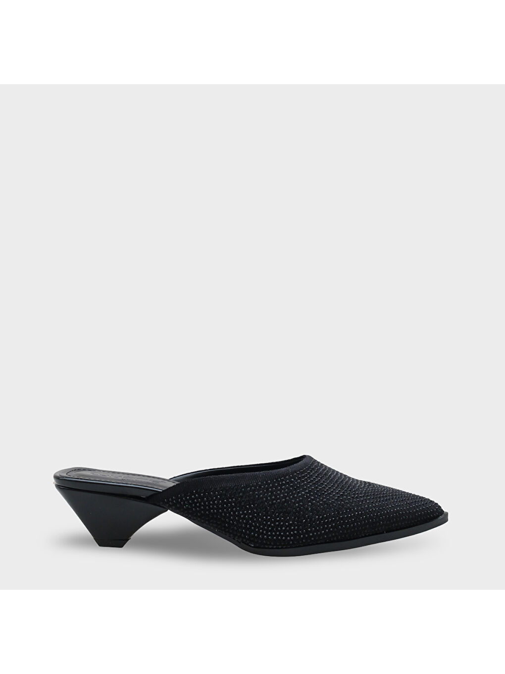 Siyah Ivy Sivri Burunlu Taşlı Burnu Kapalı Kadın Terlik