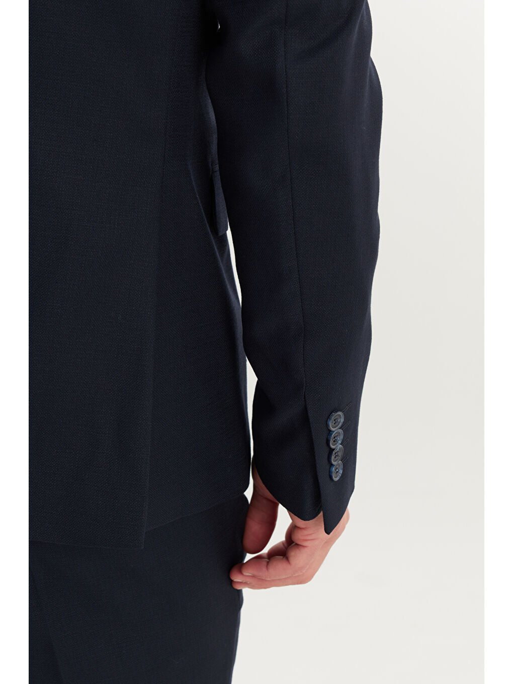 Erkek Lacivert Slim Fit Dar Kesim Mono Yaka Armürlü Esnek Takım Elbise-6